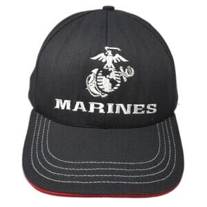 Marines Snapback Cap Black One Size Embroidered Vented Holes 6 Panel Unionwear